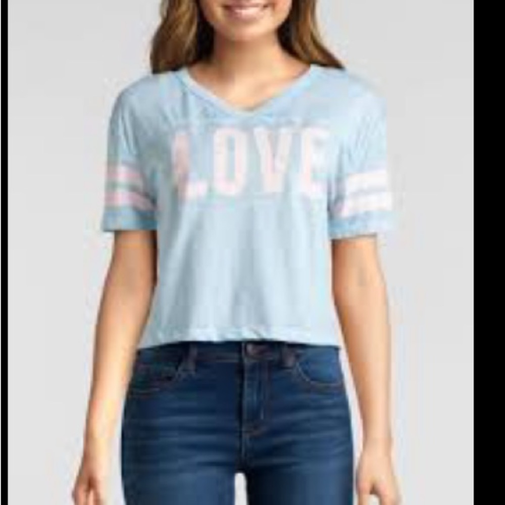 ❤️3X20 ALMOST FAMOUS Women Stripes Sleeves Cropped Love Tee| M